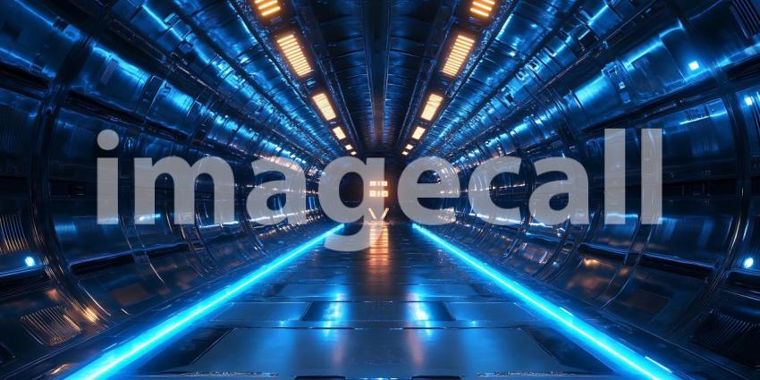 Within a Corridor of Electric Blue Light the Future Beckons with Promises of Technological Frontiers