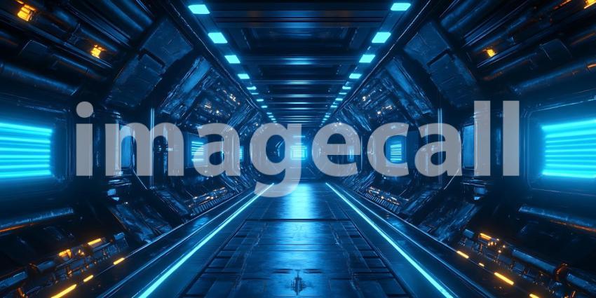 Within a Corridor of Electric Blue Light the Future Beckons with Promises of Technological Frontiers