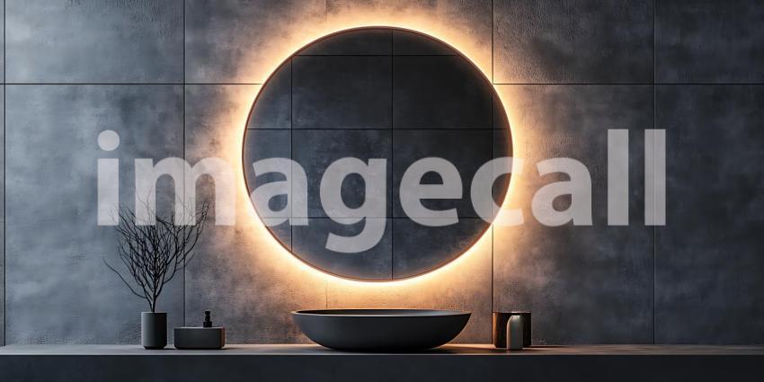A Glowing Halo Reflects in a Modern Mirror Illuminating a Sleek and Stylish Bathroom