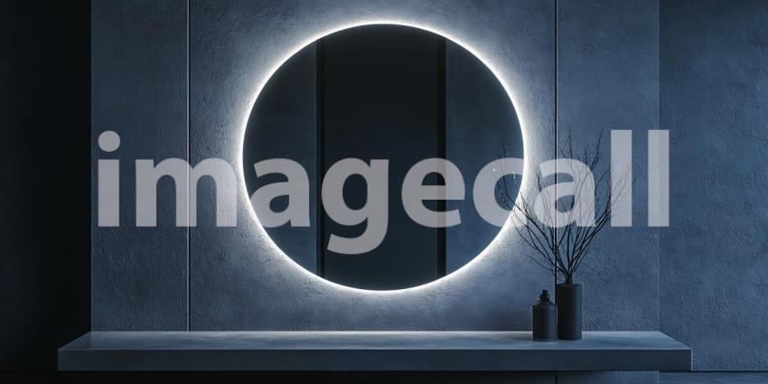 A Glowing Halo Reflects in a Modern Mirror Illuminating a Sleek and Stylish Bathroom