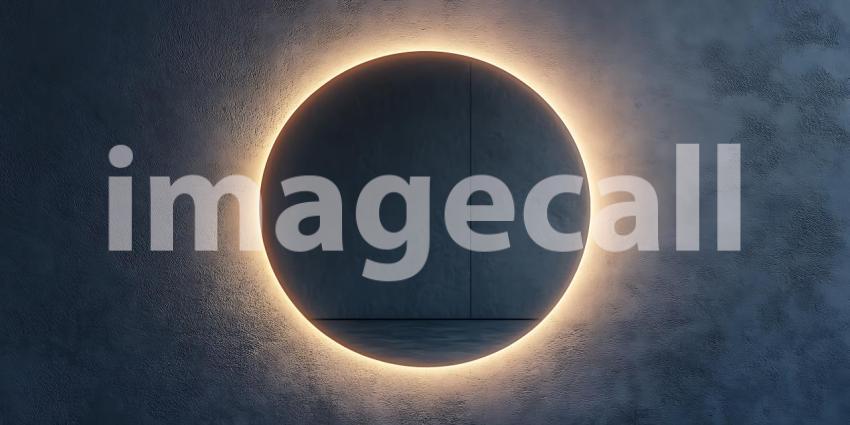 A Glowing Halo Reflects in a Modern Mirror Illuminating a Sleek and Stylish Bathroom