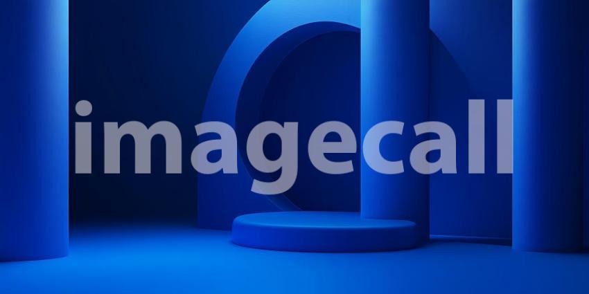 A Monochromatic Blue Space Defined by Sharp Angles and Bold Geometric Forms Creates a Sense of Depth