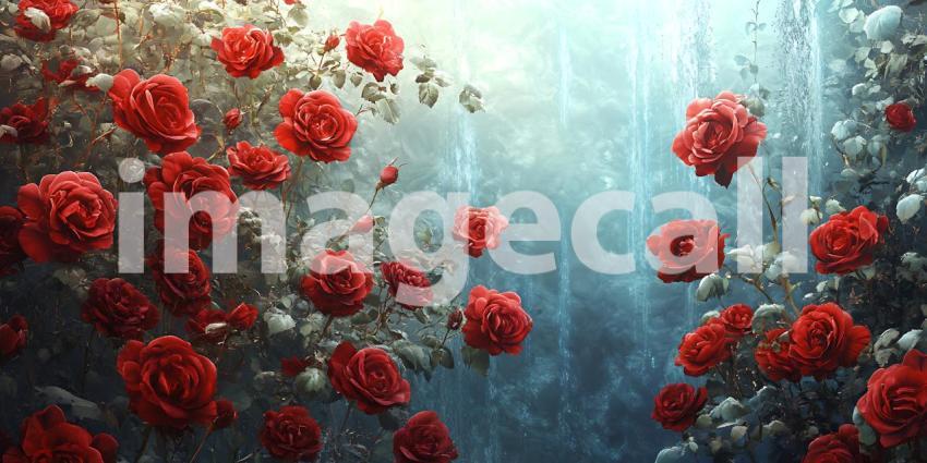 Vibrant Red Floral Underwater Scene Artistic Background Texture