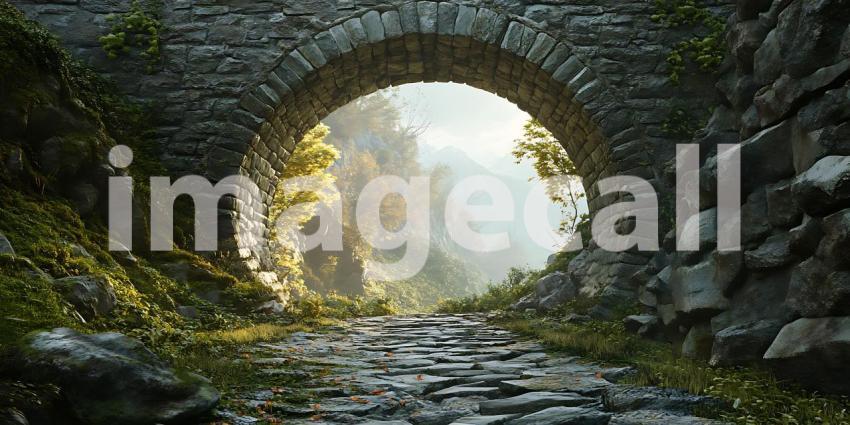 Mystical Stone Archway A Serene Mountain Stream Beckons