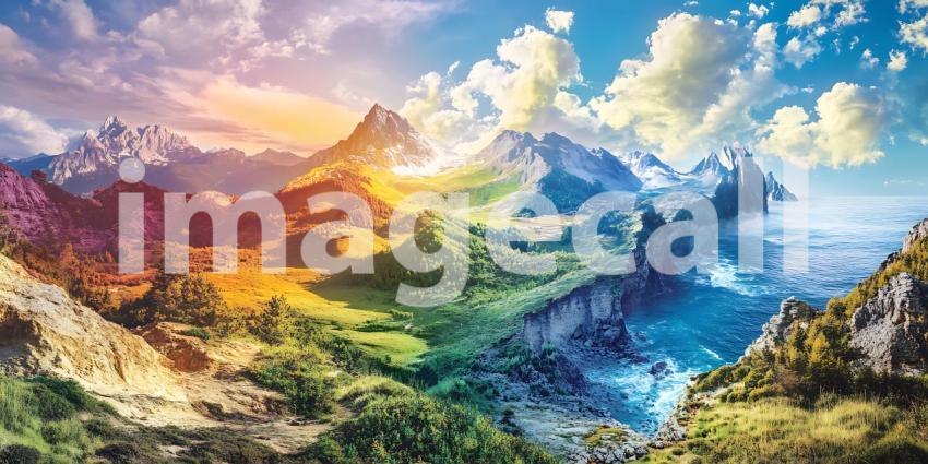 Vibrant Mountain Range Landscape Colorful Peaks and Sky