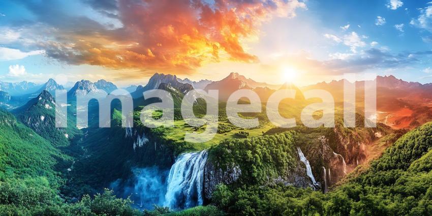Vibrant Landscape Majestic Mountains Lush Forests and Cascading