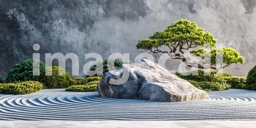 A Serene Garden Where Stone and Blossom Meet in a Dance of Peaceful Harmony