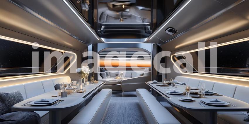 A Luxurious Interior Where Elegant Dining Meets Panoramic Views of a Stunning Sunset