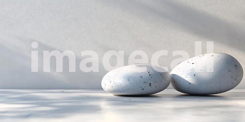 Smooth White Stones Rest Gently Together on a Light Surface Creating a Minimalist Scene