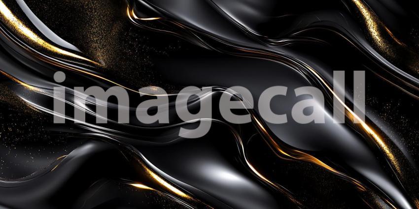 Swirls of Deep Black Liquid Adorned with Glimmering Gold Veins Create an Abstract Tapestry of Elegance