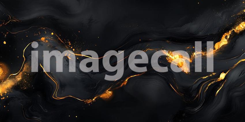 Swirls of Deep Black Liquid Adorned with Glimmering Gold Veins Create an Abstract Tapestry of Elegance