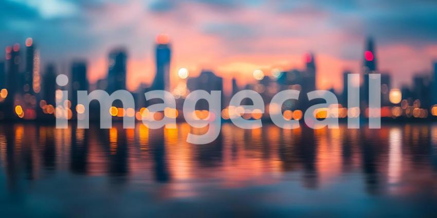 A Symphony of City Lights Reflected in Calm Waters Where Urban Dreams Meet Nights Embracent