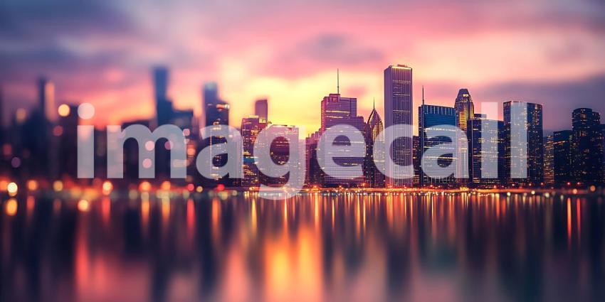 A Symphony of City Lights Reflected in Calm Waters Where Urban Dreams Meet Nights Embracent