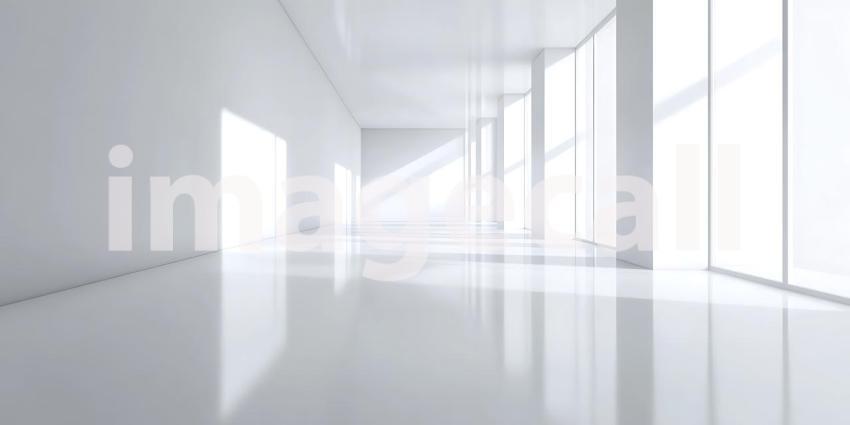 Sunlight Streams into an Empty White Room Creating a Minimalist Study of Light and Shadow