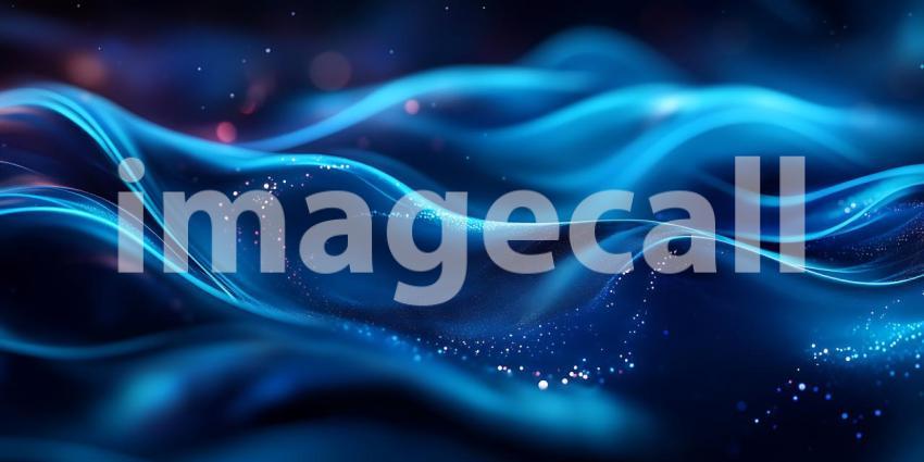 Abstract Waves of Deep Blue Light Flow Gently with Sparkling Particles in a Dreamlike Motion