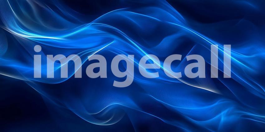 Abstract Waves of Deep Blue Light Flow Gently with Sparkling Particles in a Dreamlike Motion