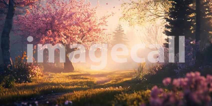 Enchanted Forest: Magical Cherry Blossom Tree Wallpaper