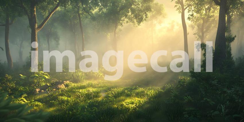 Magical Sunrise in a Misty Forest: Breathtaking Nature Photograp