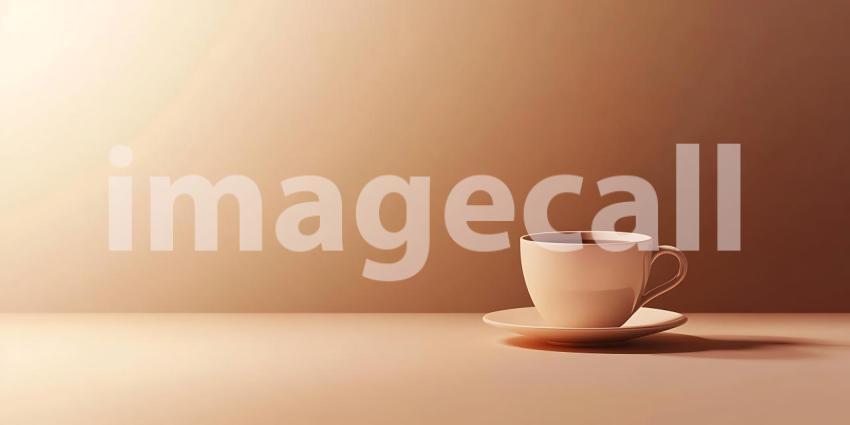 A Solitary White Coffee Cup Sits on a Saucer in a Warm and Minimalist Setting