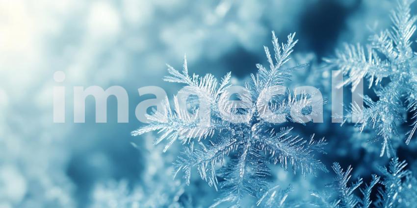 Delicate Ice Crystals Form a Beautiful Snowflake in a Cool and Wintery Scene