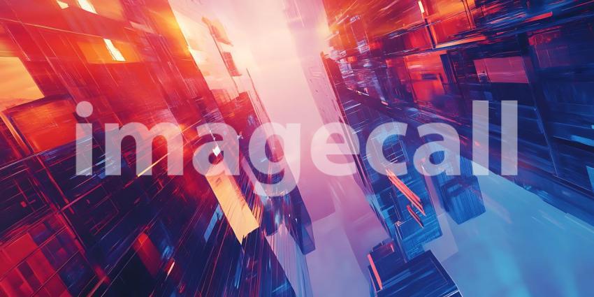 Abstract Geometric Shapes in Vibrant Red and Blue Create a Dynamic and Futuristic Perspective