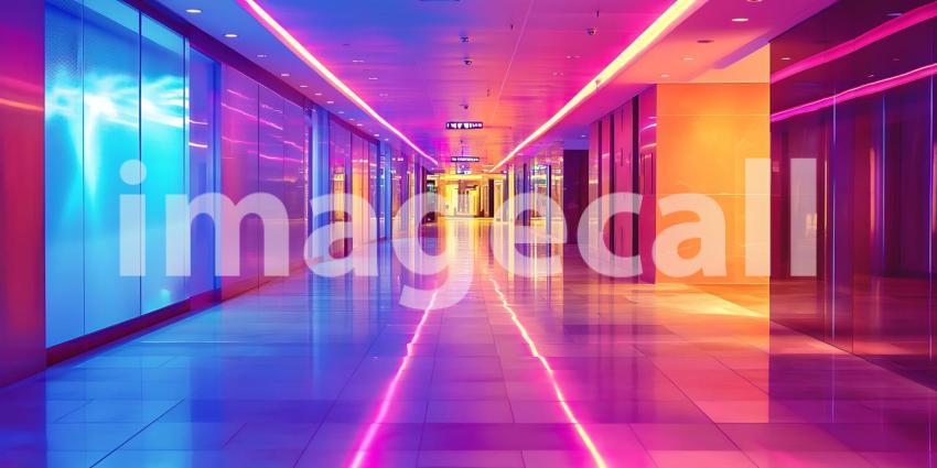 Vibrant Neon Lights Corridor: Colorful Architecture Photography