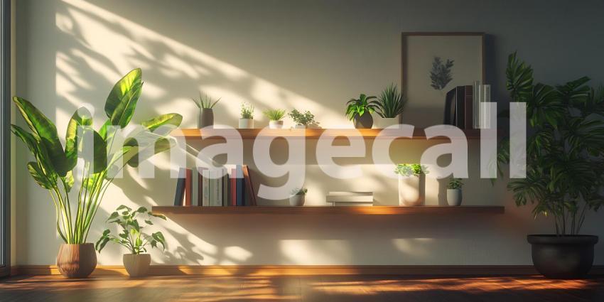 Sunlit Shelf: Calm Interior Design with Plants