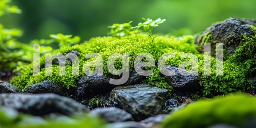 Vibrant Green Moss on Rocks: Nature's Serenity