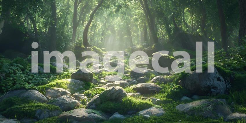 Enchanted Forest Stream: Lush Green Nature Background Image