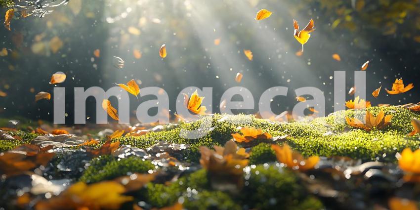 Falling Autumn Leaves: Sunbeams in Forest
