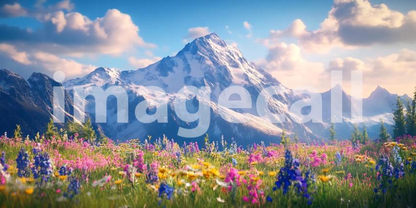 Stunning Mountain Landscape: Alpine Meadow with Wildflowers