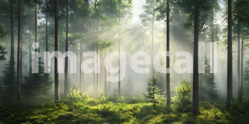 Misty Forest Sunlight: Nature Background Image