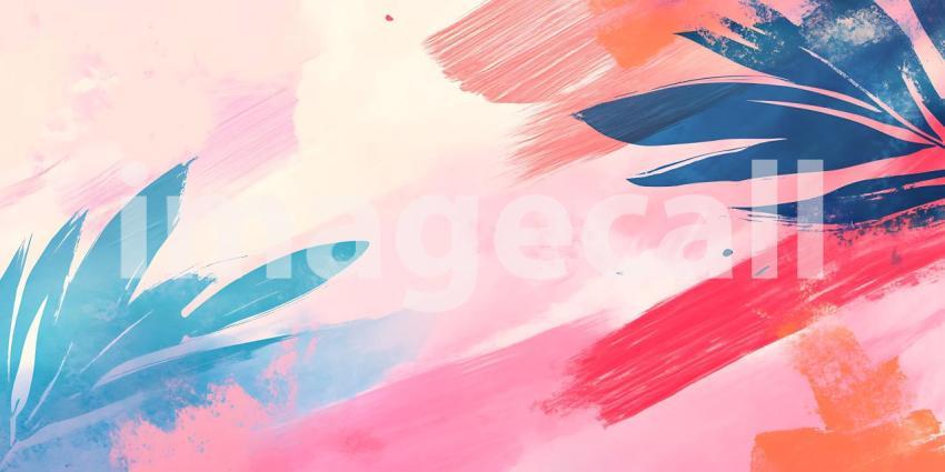 Stunning Watercolor Tropical Leaves Background: Pink, Blue, Oran