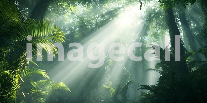 Sunbeams Through Rainforest Canopy