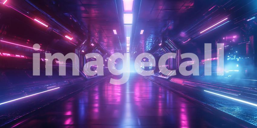 Neon Lights Tunnel Background: Pink and Blue Sci-Fi Wallpaper