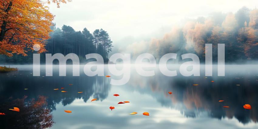 Autumn Fog Lake Reflection: Peaceful Nature Scene