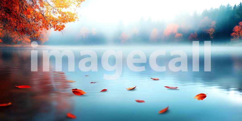 Autumn Lake Serenity: Misty Fall Landscape