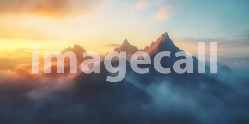 Majestic Mountain Peaks at Sunrise: Breathtaking Aerial View