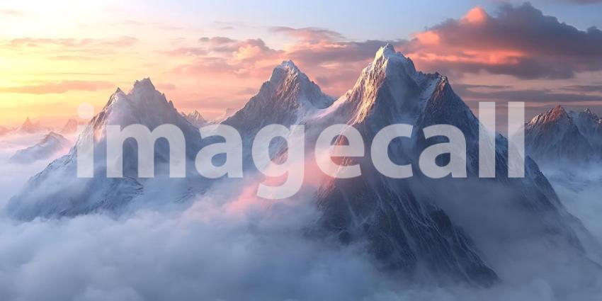 Majestic Mountain Peaks at Sunrise: Breathtaking Landscape Photo