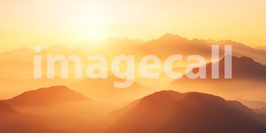 Golden Sunrise Mountain Landscape: Misty Peaks and Scenic View