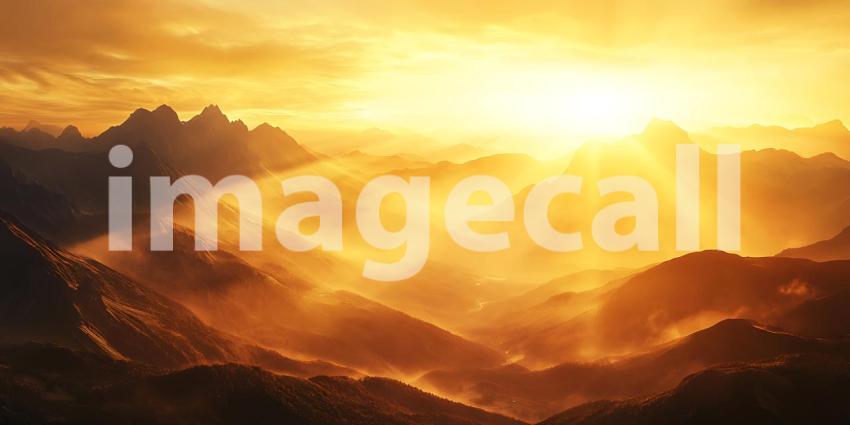 Golden Hour Sunrise Over Misty Mountains