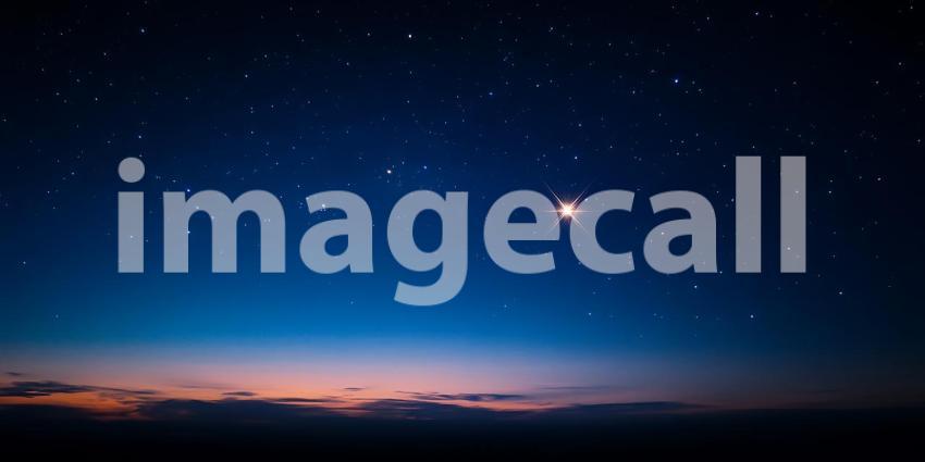 A Solitary Moon Glows Above a Dark Horizon Under a Vast Expanse of Twinkling Stars