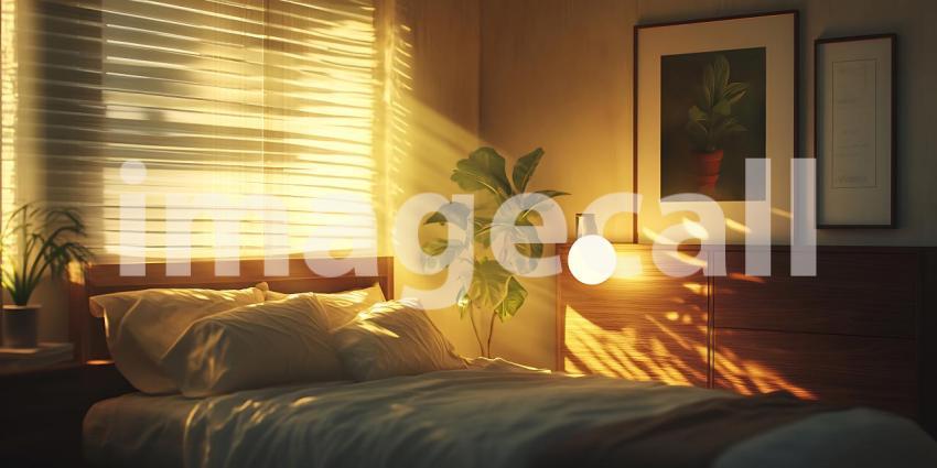Golden Light Dances Across a Peaceful Bedroom Where Dreams Unfold in Gentle Warmth