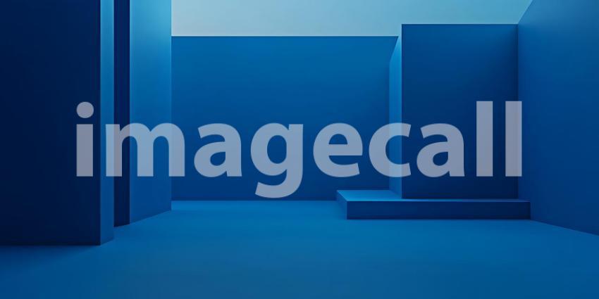 A Monochromatic Blue Space Defined by Sharp Angles and Bold Geometric Forms Creates a Sense of Depth