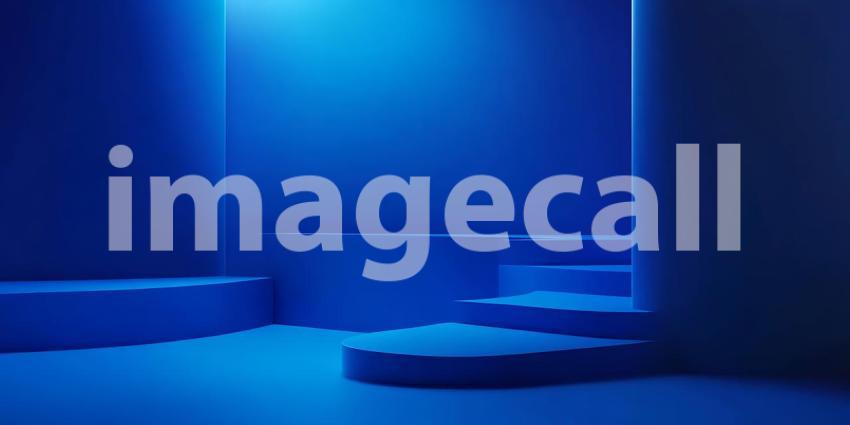 A Monochromatic Blue Space Defined by Sharp Angles and Bold Geometric Forms Creates a Sense of Depth