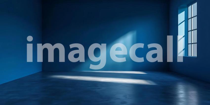 A Monochromatic Blue Space Defined by Sharp Angles and Bold Geometric Forms Creates a Sense of Depth