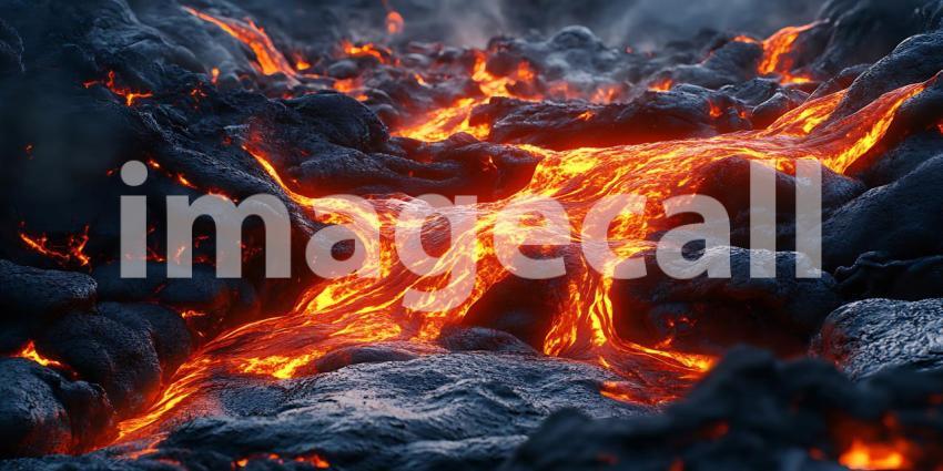 Fiery Lava Flow: A Volcanic Eruption Image