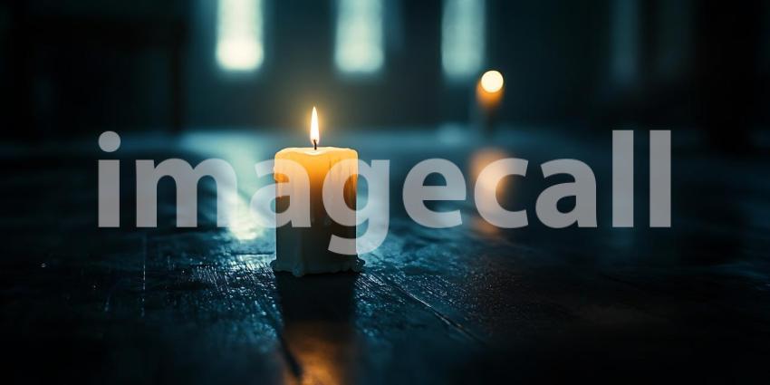 Single Candle Flame Glowing in Dark: A Peaceful Image