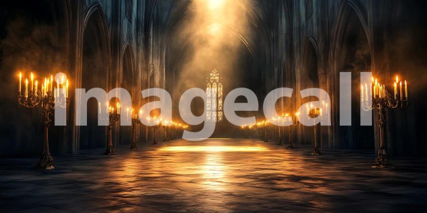 Dark Hallway Candles Light Path Background