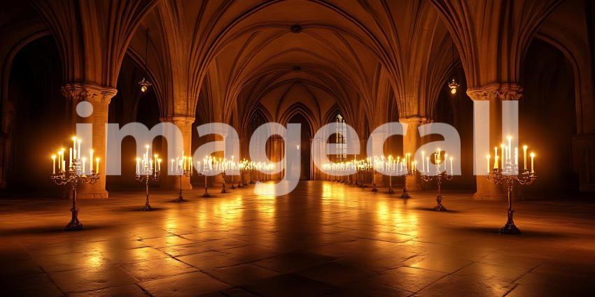 Candlelit Hallway in an Ancient Building: A Mystical Atmosphere